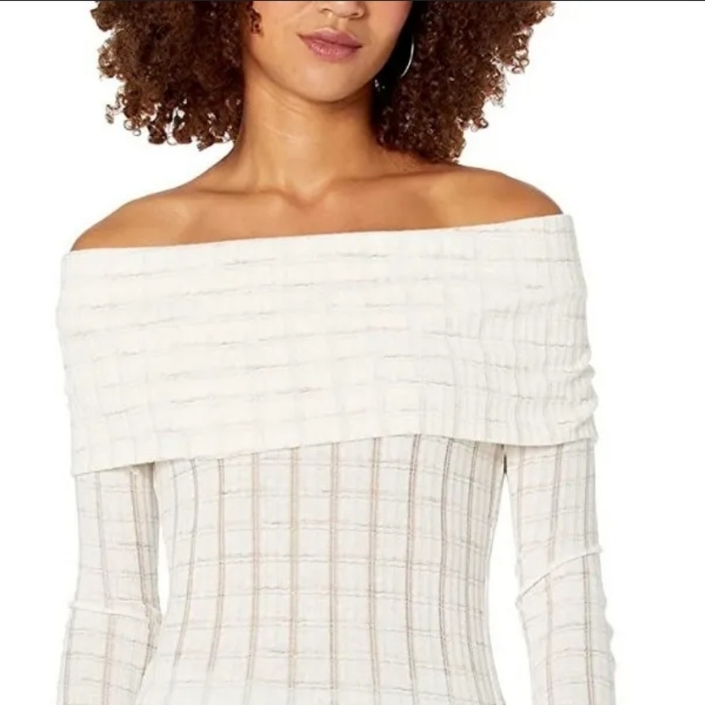 NWT FREE PEOPLE FP Ivory Snowbunny Girlfriend Off-The-Shoulder Striped Top